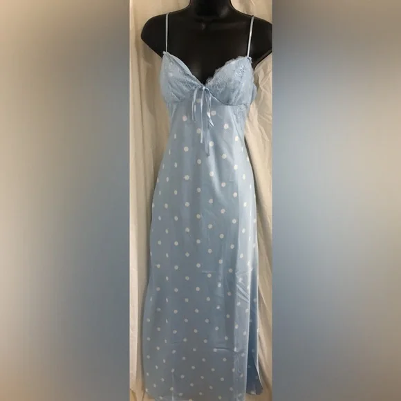 Jessica Simpson blue white polka dot lace cups satin effect maxi dress size M - Picture 5 of 17